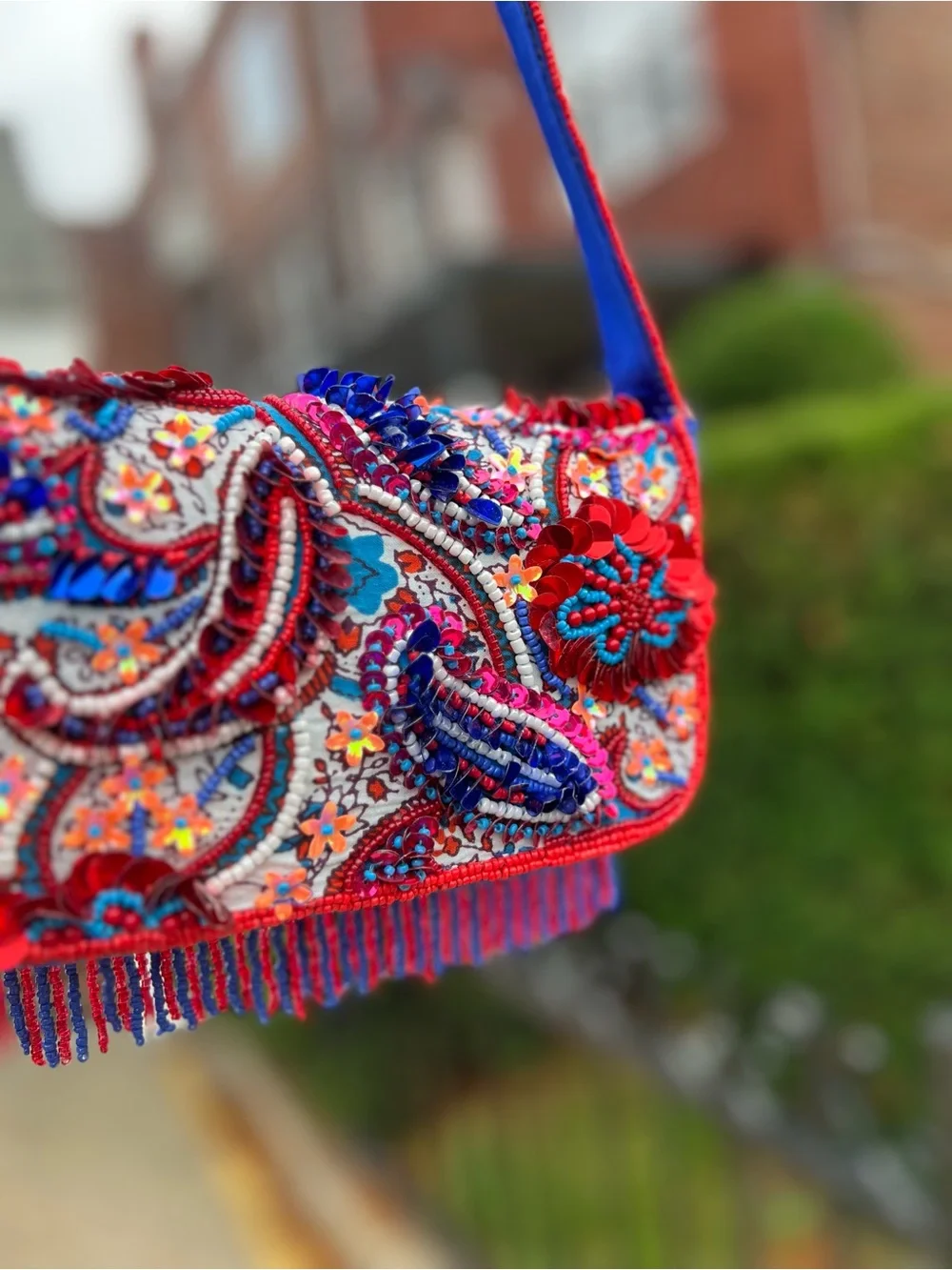 TJMAXX MARSHALLS Viral Paisley Floral Colorful Beaded Stripe Shoulder Bag Purse - Picture 11 of 16